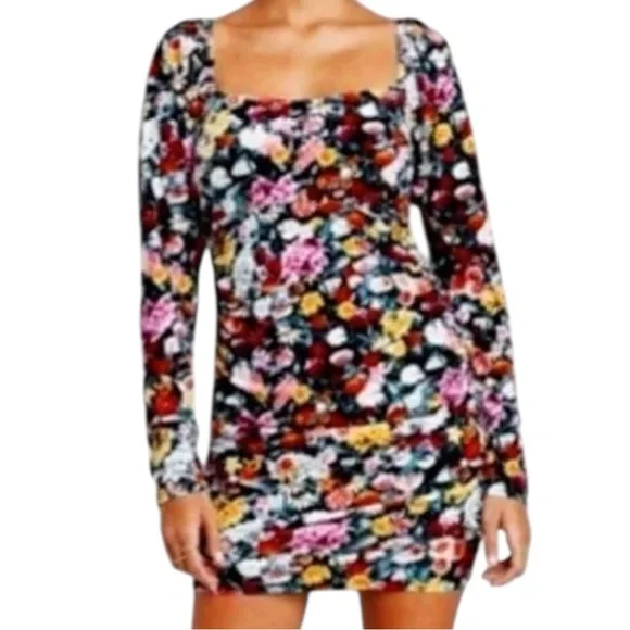 WILD FABLE floral velvet long-sleeve ruched bodycon dress 2X NWT - Picture 1 of 7